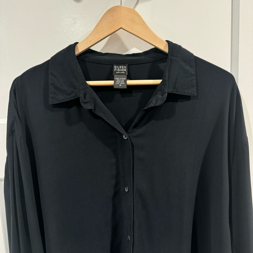 Eileen Fisher 100% Silk Soie blouse black size Medium